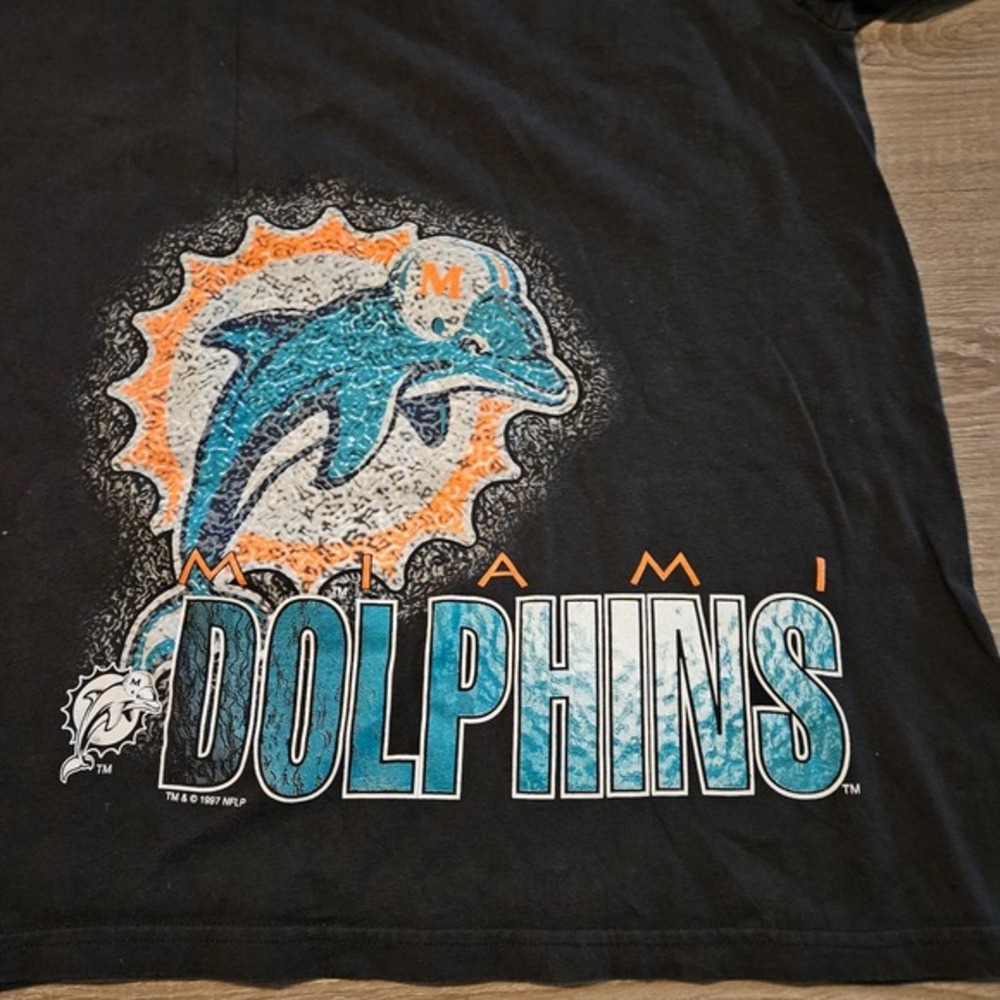 Vintage 1997 Miami Dolphins T Shirt Hanes Heavyweight 3XL Black NFL Football - Picture 2 of 5